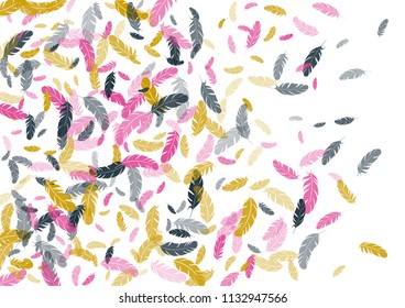 Feather ethnic background vector print.  Minimal background with plumelet. Flying feather elements cute vector design for card, banner.