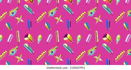 Feather ethnic background vector print. Trendy background with plumelet. Flying feather elements cute vector background design for card, banner.