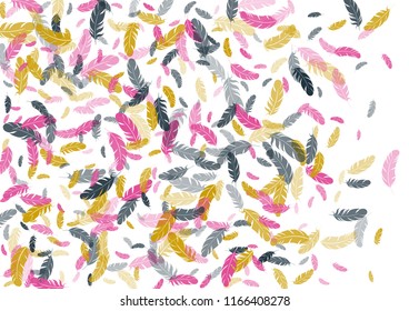 Feather ethnic background vector print.  Cool background with plumelet. Flying feather elements cute vector design for card, banner.