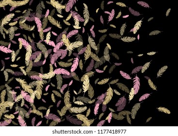 Feather ethnic background vector print.  Festive background with plumelet. Flying feather elements cute vector design for card, banner.