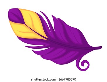 Feather of exotic bird, rare ornaments of tropical fowl, isolated icon. Fluffy avian plumelet used for clothes decorations and design. Vibrant multi colored plumage of birdie, vector in flat style