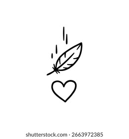 Feather falling on heart symbolizing softness, care, and gentle emotions