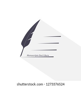 Feather with fields for your text. Writing tools icon. Feather pen and paper icon vector, filled flat sign, solid pictogram isolated on white. Long shadow. Logo vector illustration