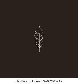 Design de logotipo de fusão de chamas e luz de arte de linha de fogo e penas.