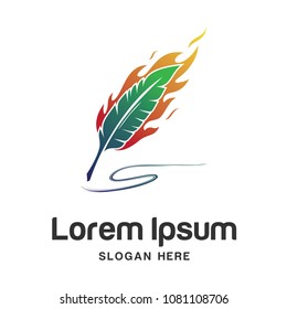Feather with Fire logo template. Vector illustration