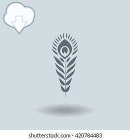 Feather Firebird icon with shadow. Cloud of download with arrow.