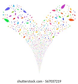 Feather fireworks stream. Vector illustration style is flat bright multicolored iconic symbols on a white background. Object double fountain combined from random design elements.