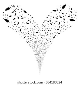 Feather fireworks stream. Vector illustration style is flat black iconic symbols on a white background. Object double fountain created from random pictograms.