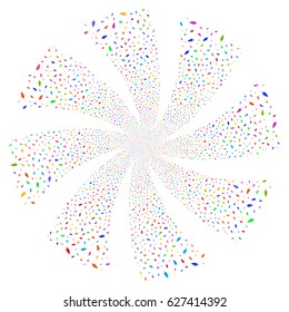 Feather fireworks swirl rotation. Vector illustration style is flat bright multicolored iconic symbols on a white background. Object whirlpool done from random pictograms.