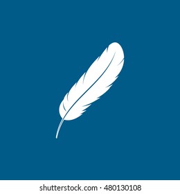 Feather Flat Icon On Blue Background