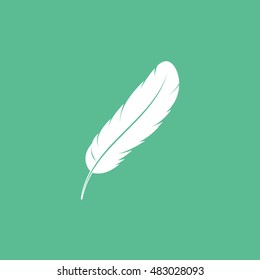 Feather Flat Icon On Green Background
