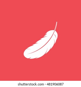 Feather Flat Icon On Red Background