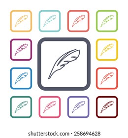 feather flat icons set. Open colorful buttons 