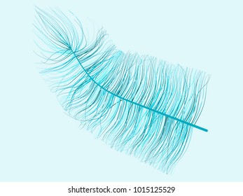 Feather Floating. Beautiful Hand Drawn Beard Feather. Colorful Feather Isolated. Feather for Wallpaper, Illustration, Carnival, Masquerade, Invitation, Textile. Decoration Element for Your Design.