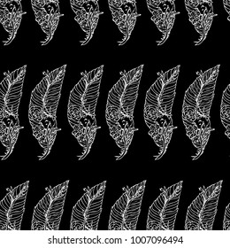 Feather with flowers and Fox vector illustration. Doodle style. Design, print, logo, decor, textile, paper.
