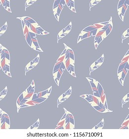 feather fluff or leaf hand drawn seamless pattern vector