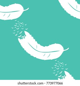 feather with flying away birds