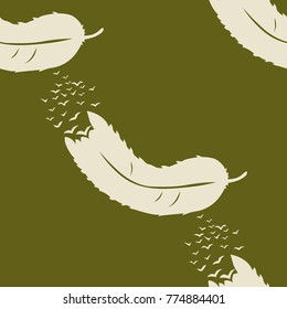 feather with flying away birds