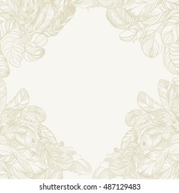 Feather frame - decorative composition. Use printed materials, signs, items, websites, maps, posters, postcards, packaging.