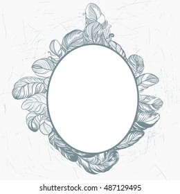 Feather frame - decorative composition. Use printed materials, signs, items, websites, maps, posters, postcards, packaging.