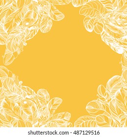 Feather frame - decorative composition. Use printed materials, signs, items, websites, maps, posters, postcards, packaging.