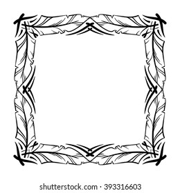 Feather frame vector set hand drawn icons illustration black and white, decorative borders collection.