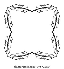 Feather frame vector set hand drawn icons illustration black and white, decorative borders collection.