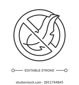 Feather free ethical materials line icon. Hypoallergenic textiles and animal friendly. Eco friendly manufacturing. Isolated vector illustration. Outline symbol. Simple linear drawing. Editable stroke