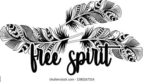 feather free spirit black white