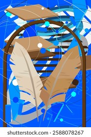 Feather geometrical graphic retro theme background. Minimal geometric elements. Vintage abstract shapes vector illustration.