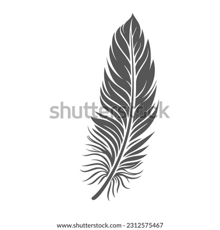 Feather glyph icon vector illustration. Stamp of soft hen or dove, swan or duck plumage, single furry fluffy feather with softness and lightweight for pillow, natural plume of birds wing for flight