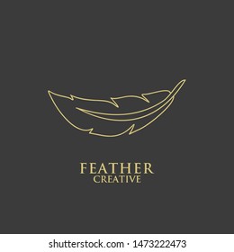 feather gold elegance outline logo icon design vector illustration symbol