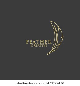 feather gold elegance outline logo icon design vector illustration symbol