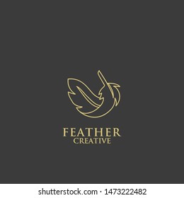 feather gold elegance outline logo icon design vector illustration symbol
