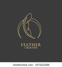 feather gold elegance outline logo icon design vector illustration symbol