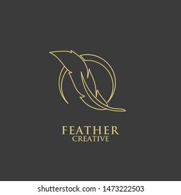 feather gold elegance outline logo icon design vector illustration symbol