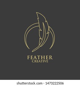 feather gold elegance outline logo icon design vector illustration symbol