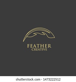 feather gold elegance outline logo icon design vector illustration symbol