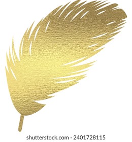 Pluma con textura dorada, lámina dorada.