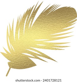 Pluma con textura dorada, lámina dorada.