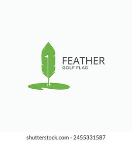 Feather and golf flag logo combination design concept. Vector illustration template