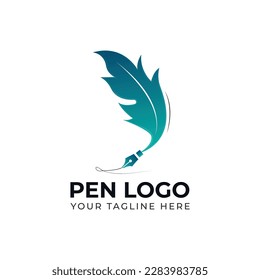 Feather Gradient Pen logo design template