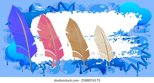 Feather graffiti. Abstract modern street art decoration performed in urban painting style.