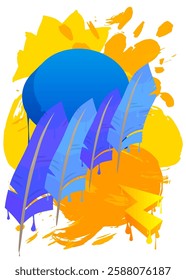 Feather graffiti. Abstract modern street art decoration performed in urban painting style.
