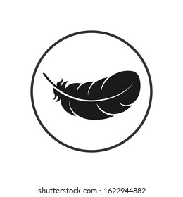 Feather graphic icon. Feather of bird sign in the circle isolated on white background. Vector illustration