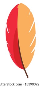 A feather with half red and other half in yellow color vector color drawing or illustration 