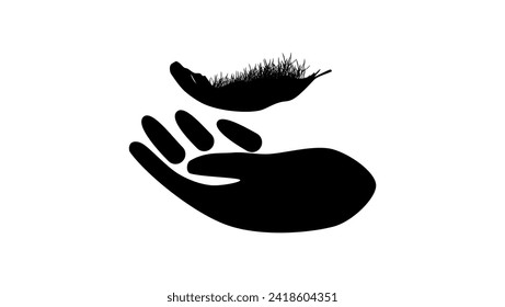  Feather in hand, black isolated silhouette