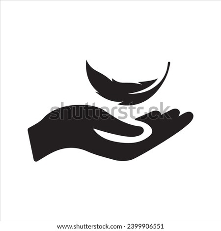 Feather in hand icon. Feather icon