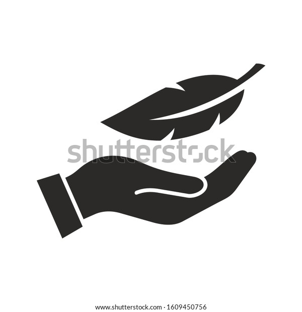 Feather in hand icon. Vector icon isolated on\
white background.