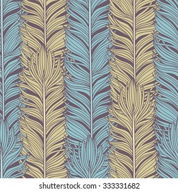 Feather hand-drawn decorative vector seamless pattern